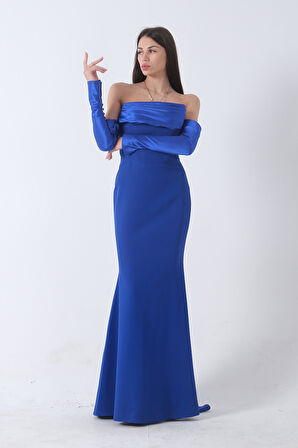 Saks Drapeli Düğme Detaylı Uzun Abiye 9705361.26