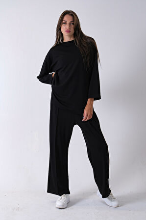 Siyah Rahat Kumaş Basic Pantolonlu Takım 31040630.01