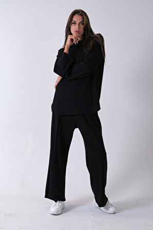 Siyah Rahat Kumaş Basic Pantolonlu Takım 31040630.01