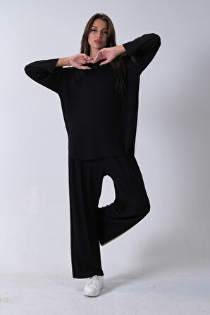Siyah Rahat Kumaş Basic Pantolonlu Takım 31040630.01