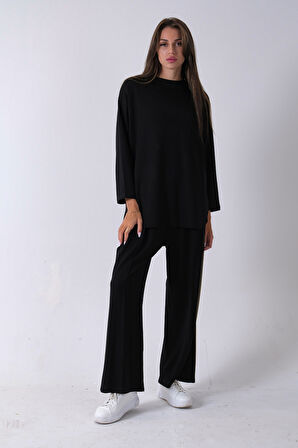 Siyah Rahat Kumaş Basic Pantolonlu Takım 31040630.01