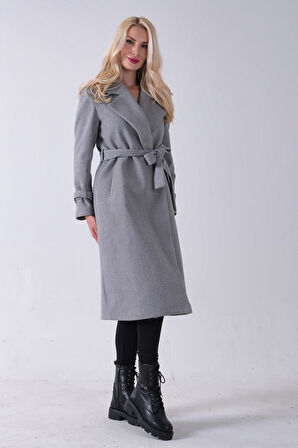 Gri Kol Bağlamalı Seyyar Kuşaklı Uzun Kaşe Kaban 41630051.06