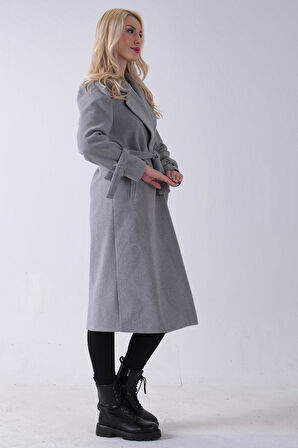 Gri Kol Bağlamalı Seyyar Kuşaklı Uzun Kaşe Kaban 41630051.06