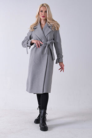 Gri Kol Bağlamalı Seyyar Kuşaklı Uzun Kaşe Kaban 41630051.06