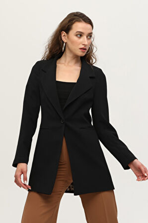 Siyah Leopar Astar Detaylı Krep Blazer Ceket 0105120.01
