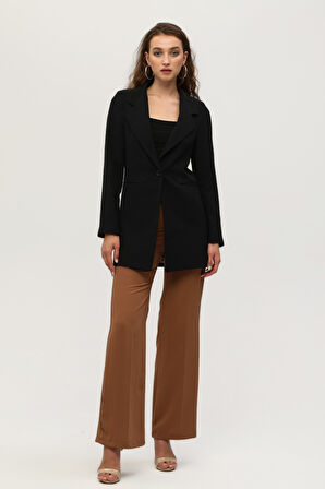Siyah Leopar Astar Detaylı Krep Blazer Ceket 0105120.01