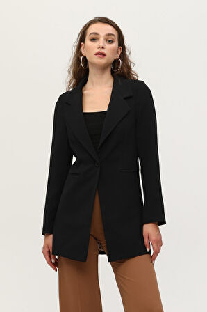 Siyah Leopar Astar Detaylı Krep Blazer Ceket 0105120.01