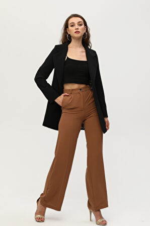 Siyah Leopar Astar Detaylı Krep Blazer Ceket 0105120.01