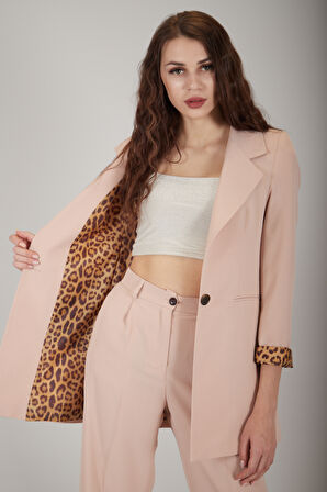 Taş Leopar Astar Detaylı Krep Blazer Ceket 0105120.50