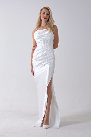 Ekru Sırtı Bağlamalı Yırtmaçlı Abiye 4522018.147