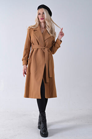 Camel Kol Bağlamalı Seyyar Kuşaklı Uzun Kaşe Kaban 41630051.09