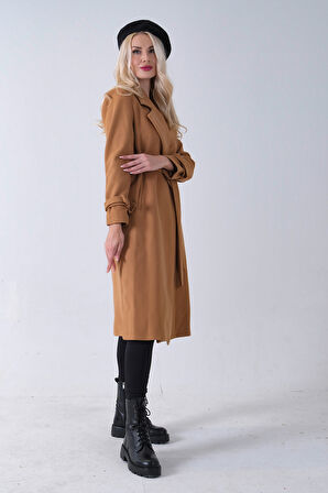 Camel Kol Bağlamalı Seyyar Kuşaklı Uzun Kaşe Kaban 41630051.09