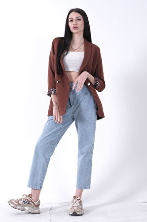 Kahve Şal Yaka Leopar Astarlı Kruvaze Ceket 39711561.05