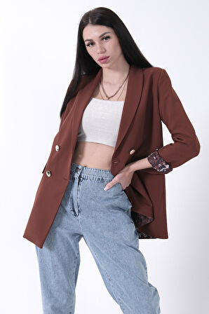 Kahve Şal Yaka Leopar Astarlı Kruvaze Ceket 39711561.05
