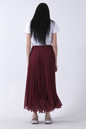 Bordo Astarlı Piliseli Etek 4594046.04