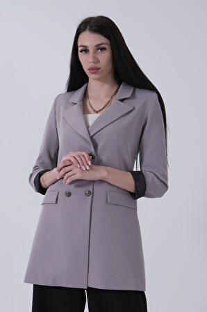 Gri Astarlı Düğme Kapamalı Blazer Ceket 0105123.06