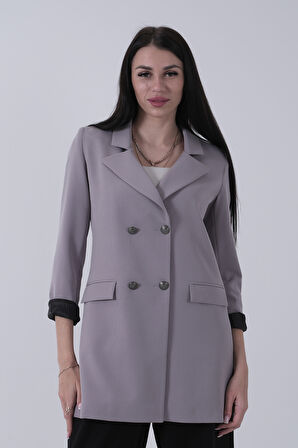 Gri Astarlı Düğme Kapamalı Blazer Ceket 0105123.06