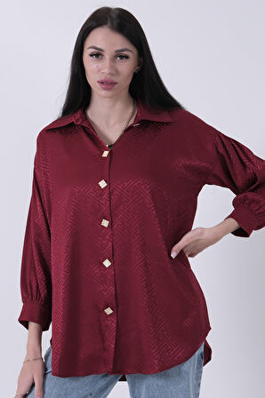 Bordo Üzeri Desenli Gold Düğme Detaylı Tunik 45951993.04