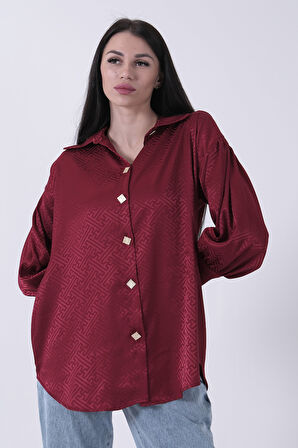Bordo Üzeri Desenli Gold Düğme Detaylı Tunik 45951993.04