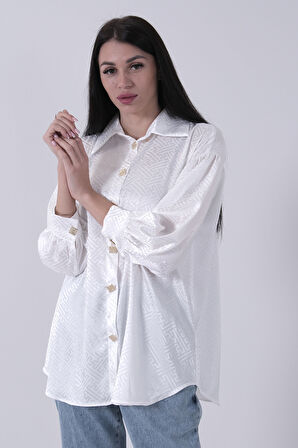 Beyaz Üzeri Desenli Gold Düğme Detaylı Tunik 45951993.15