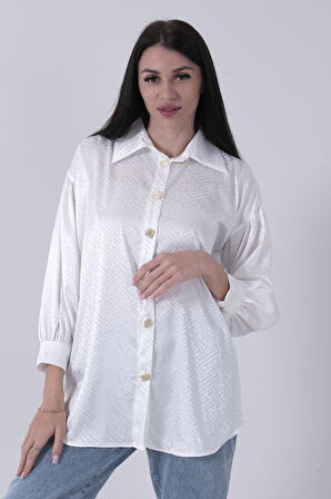 Beyaz Üzeri Desenli Gold Düğme Detaylı Tunik 45951993.15