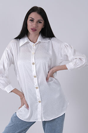 Beyaz Üzeri Desenli Gold Düğme Detaylı Tunik 45951993.15