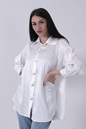 Beyaz Üzeri Desenli Gold Düğme Detaylı Tunik 45951993.15