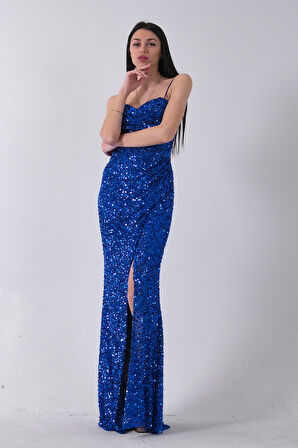 Saks Drapeli Parlak Pul Payetli Askılı Abiye 9705539.26