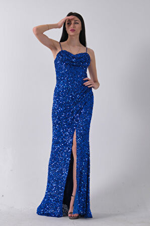 Saks Drapeli Parlak Pul Payetli Askılı Abiye 9705539.26