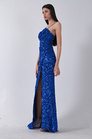 Saks Drapeli Parlak Pul Payetli Askılı Abiye 9705539.26