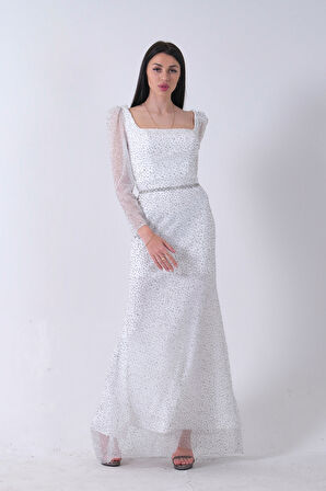 Beyaz Taş İşlemeli Balık Abiye Elbise 9705141.15