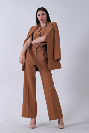 Camel Ceket-Yelek Pantolonlu 3'lü Takım Elbise 0106324.09