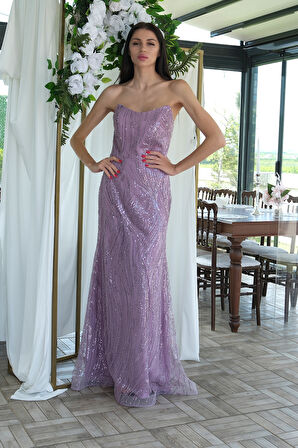 Lavanta Taş İşlemeli Uzun Balık Abiye 0801056.333