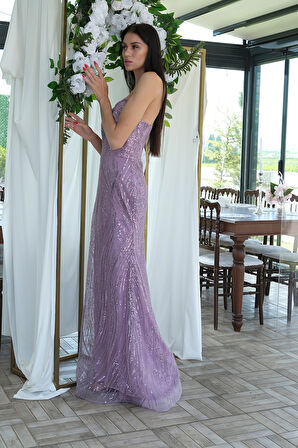 Lavanta Taş İşlemeli Uzun Balık Abiye 0801056.333