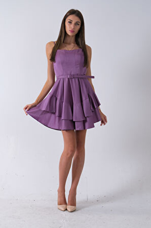 Lavanta İp Askılı Bel Kemer Bağlamalı Mini Boy Abiye 0802004.333
