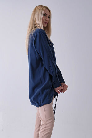 Lacivert Hakim Yaka Cep Kapak Detaylı Etek Ucu İpli Tunik 3972106.02