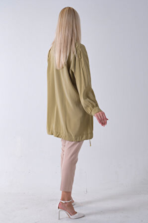 Yeşil Hakim Yaka Cep Kapak Detaylı Etek Ucu İpli Tunik 3972106.07