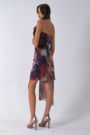 Saks Midi Boy Desenli Tül Şifon Abiye 0802002.26