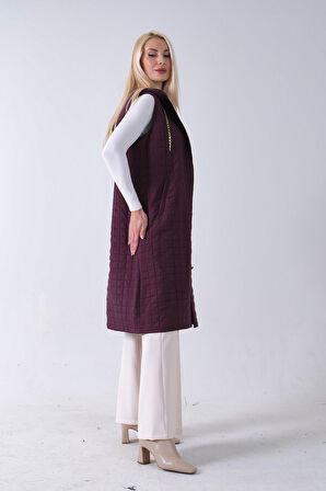 Mürdüm Zincir Detaylı Fleto Cepli Kapitone Yelek 31070195.21