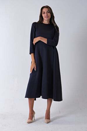 Lacivert Bisiklet Yaka Scuba Tesettür Elbise 4593445.02
