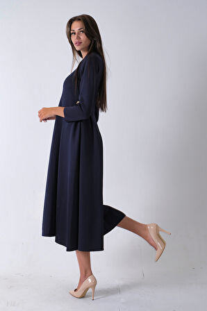 Lacivert Bisiklet Yaka Scuba Tesettür Elbise 4593445.02