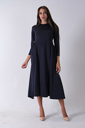 Lacivert Bisiklet Yaka Scuba Tesettür Elbise 4593445.02
