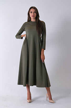 Haki Bisiklet Yaka Scuba Tesettür Elbise 4593445.23