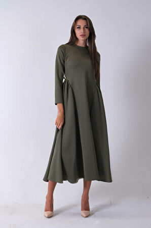 Haki Bisiklet Yaka Scuba Tesettür Elbise 4593445.23