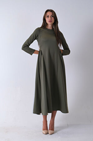 Haki Bisiklet Yaka Scuba Tesettür Elbise 4593445.23