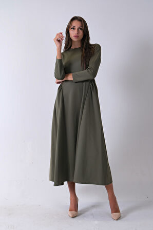 Haki Bisiklet Yaka Scuba Tesettür Elbise 4593445.23