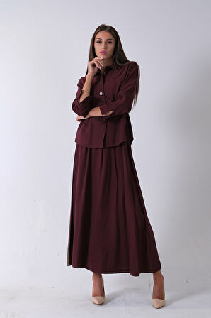 Bordo 2 Cep Detaylı Belden Lastikli Etekli Takım 4592257.04