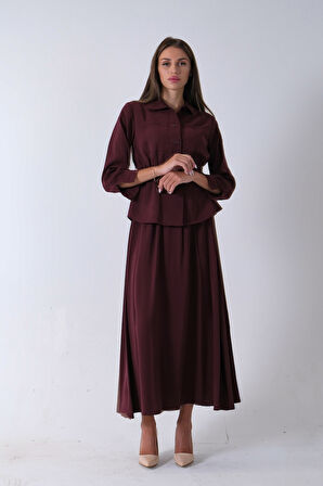 Bordo 2 Cep Detaylı Belden Lastikli Etekli Takım 4592257.04