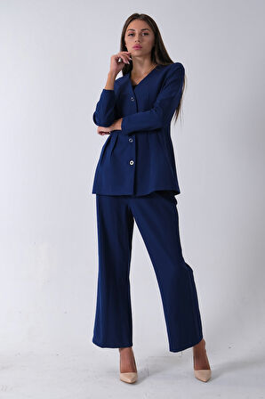 Lacivert Önü 4 Düğme Kapamalı Pantolonlu Takım 4592261.02