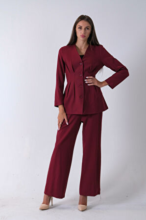 Bordo Önü 4 Düğme Kapamalı Pantolonlu Takım 4592261.04